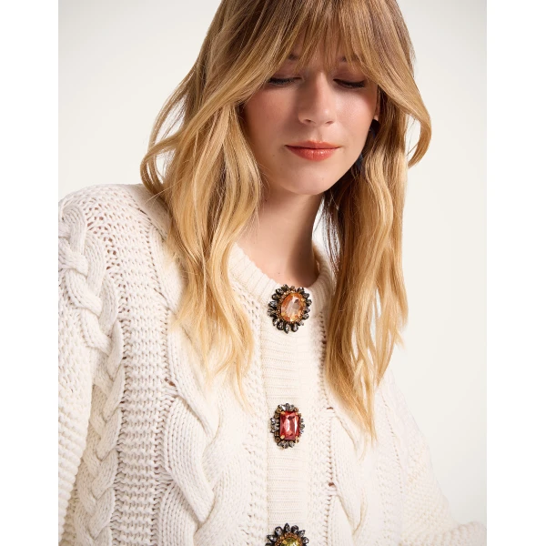 La DoubleJ Portrait Cardigan in Ivory, view 5
