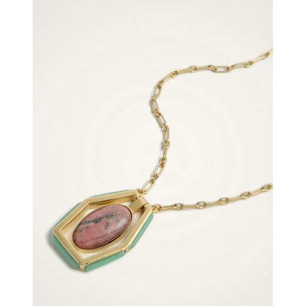 La DoubleJ Power Portal Necklace in 24K Gold Plate & Rhodonite at Coveti