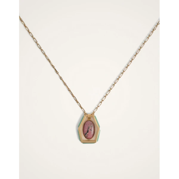 La DoubleJ Power Portal Necklace in 24K Gold Plate & Rhodonite at Coveti