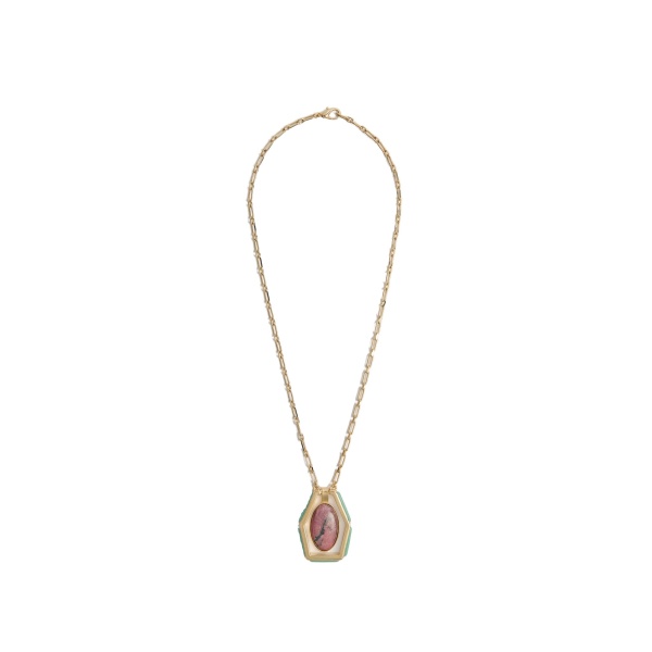 La DoubleJ Power Portal Necklace in 24K Gold Plate & Rhodonite at Coveti