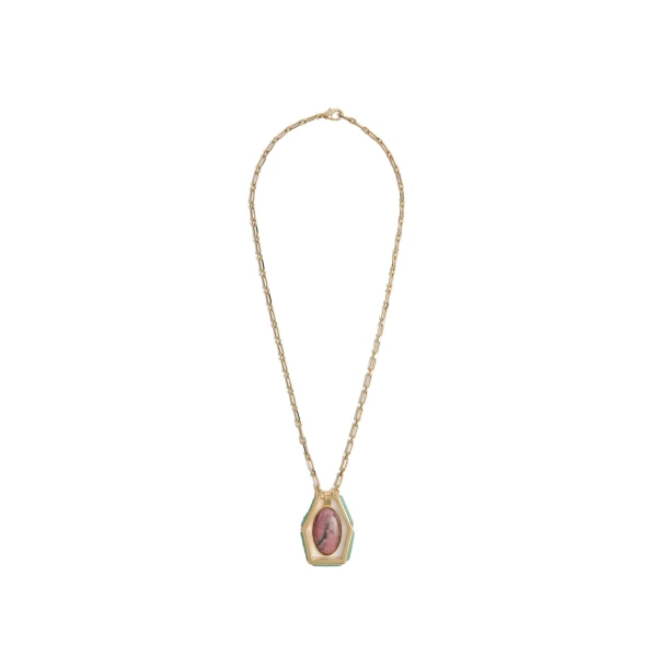 Power Portal Necklace in 24K Gold Plate & Rhodonite