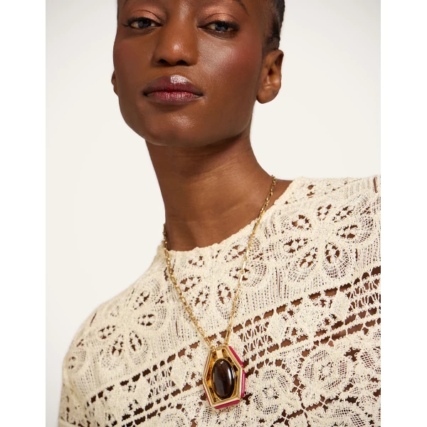 La DoubleJ Power Portal Necklace in 24K Gold Plate & Smoky Quartz, view 2