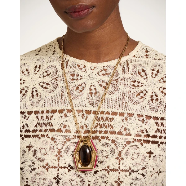 La DoubleJ Power Portal Necklace in 24K Gold Plate & Smoky Quartz, view 3