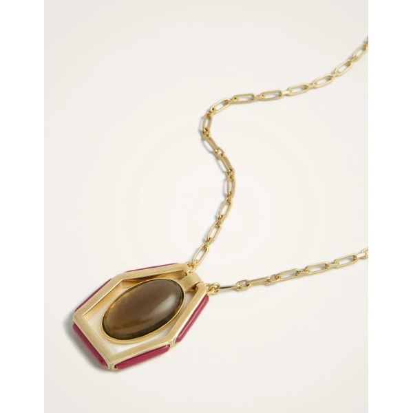 La DoubleJ Power Portal Necklace in 24K Gold Plate & Smoky Quartz, view 4