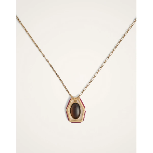 La DoubleJ Power Portal Necklace in 24K Gold Plate & Smoky Quartz, view 5