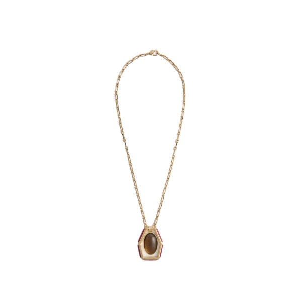La DoubleJ Power Portal Necklace in 24K Gold Plate & Smoky Quartz at Coveti