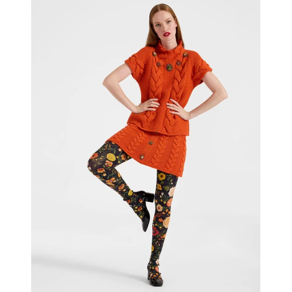 La DoubleJ Printed Tights in Botticelli Black, view 3