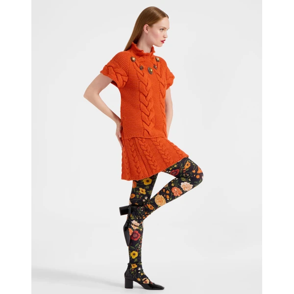 La DoubleJ Printed Tights in Botticelli Black, view 4