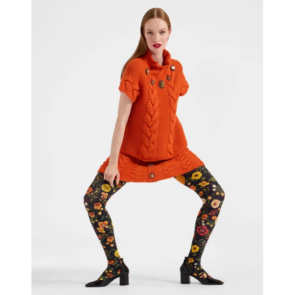 La DoubleJ Printed Tights in Botticelli Black, view 5