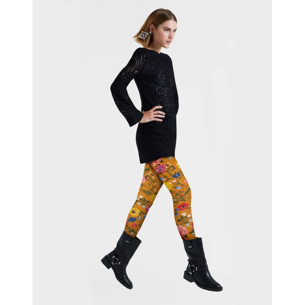 La DoubleJ Printed Tights in Botticelli Rust at Coveti