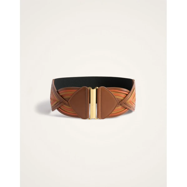 La DoubleJ Rainbow Belt in Color Block Orange & Camel at Coveti