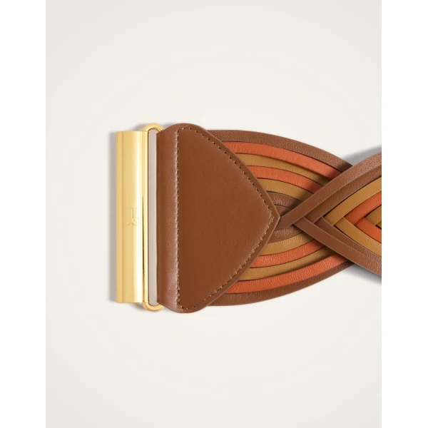 La DoubleJ Rainbow Belt in Color Block Orange & Camel at Coveti