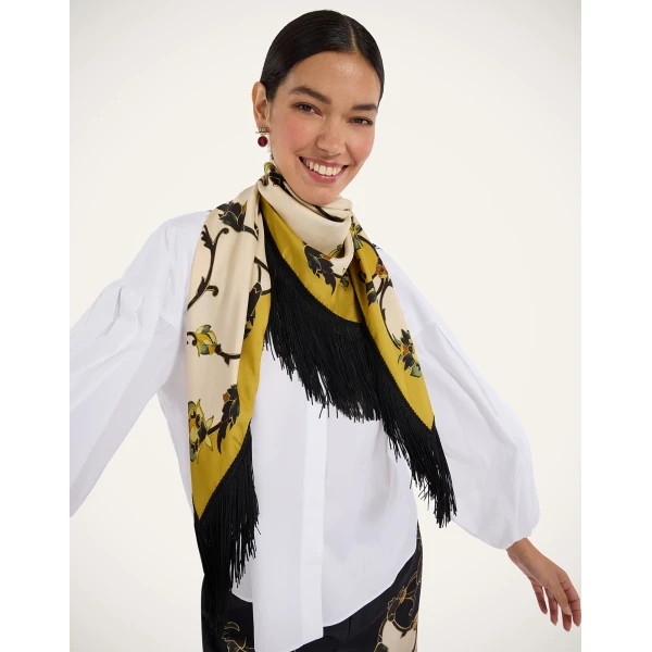 La DoubleJ Reversible Fringe Foulard 90 in Buttercup White at Coveti