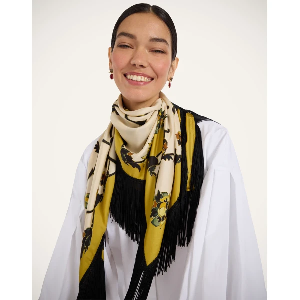La DoubleJ Reversible Fringe Foulard 90 in Buttercup White at Coveti