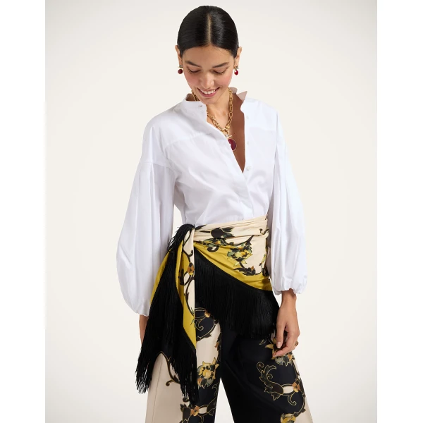 La DoubleJ Reversible Fringe Foulard 90 in Buttercup White at Coveti