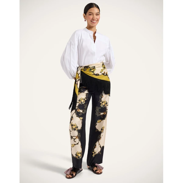 La DoubleJ Reversible Fringe Foulard 90 in Buttercup White at Coveti