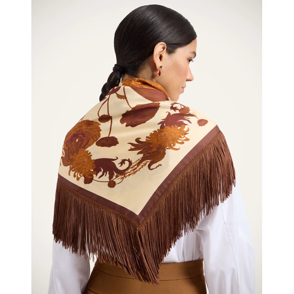 La DoubleJ Reversible Fringe Foulard 90 in Coven Buttercream at Coveti