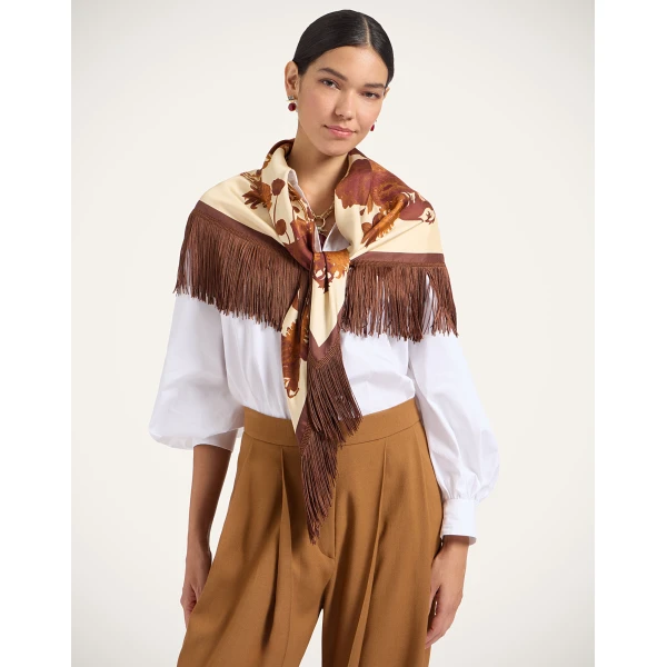 La DoubleJ Reversible Fringe Foulard 90 in Coven Buttercream at Coveti