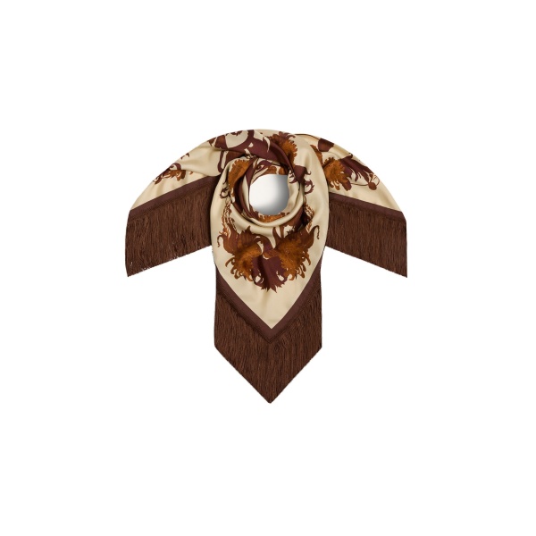 La DoubleJ Reversible Fringe Foulard 90 in Coven Buttercream at Coveti