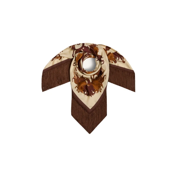 La DoubleJ Reversible Fringe Foulard 90 in Coven Buttercream at Coveti