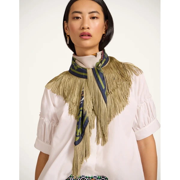 La DoubleJ Reversible Fringe Foulard 90 in Mariposa Celeste | Scarves | Coveti