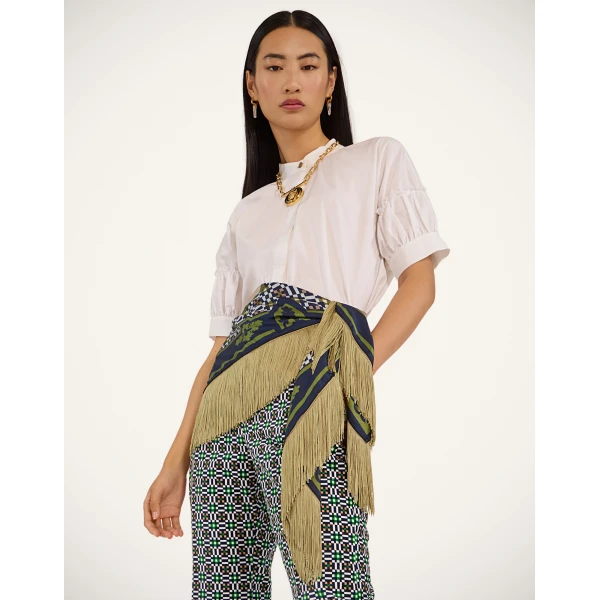La DoubleJ Reversible Fringe Foulard 90 in Mariposa Celeste | Scarves | Coveti