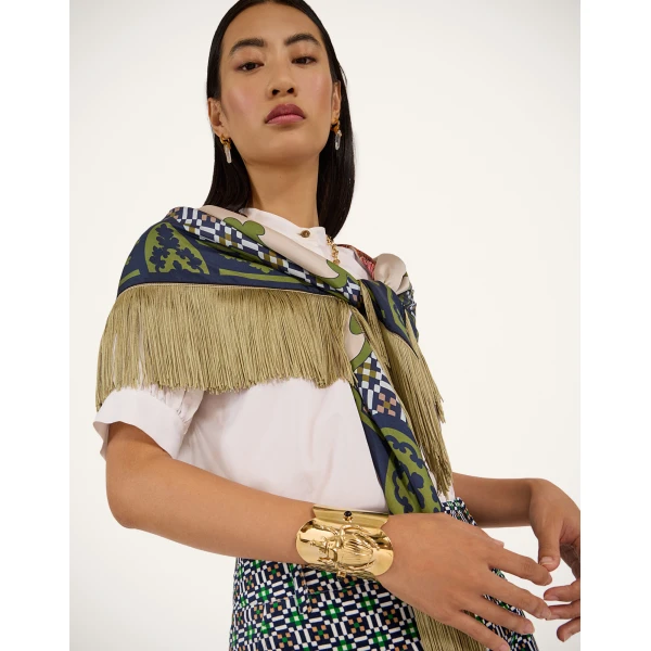 La DoubleJ Reversible Fringe Foulard 90 in Mariposa Celeste | Scarves | Coveti