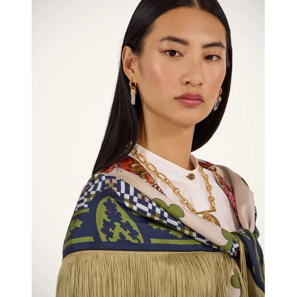 La DoubleJ Reversible Fringe Foulard 90 in Mariposa Celeste | Scarves | Coveti