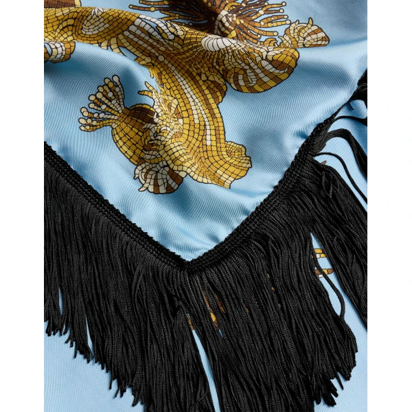La DoubleJ Reversible Fringe Foulard 90 in Oceania Light Blue at Coveti