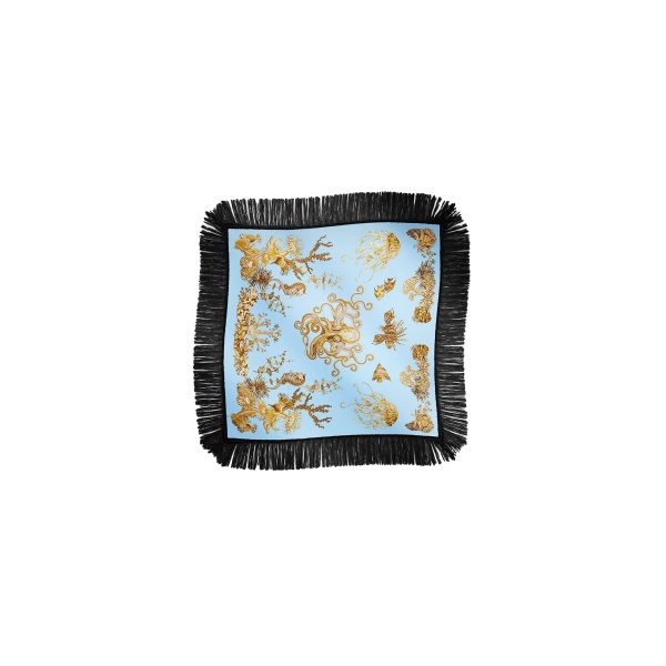 La DoubleJ Reversible Fringe Foulard 90 in Oceania Light Blue at Coveti
