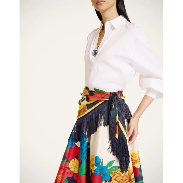 La DoubleJ Reversible Fringe Foulard 90 in Princess Peony Blue at Coveti