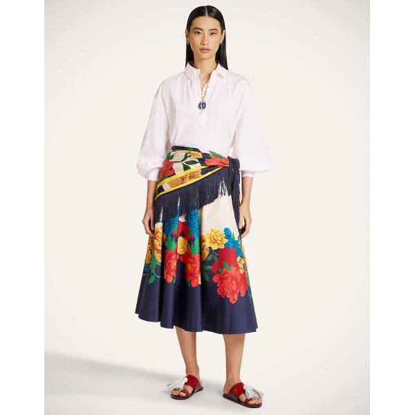 La DoubleJ Reversible Fringe Foulard 90 in Princess Peony Blue at Coveti