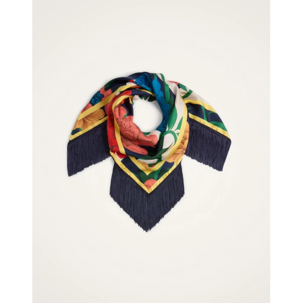 La DoubleJ Reversible Fringe Foulard 90 in Princess Peony Blue at Coveti
