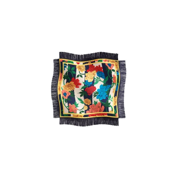 La DoubleJ Reversible Fringe Foulard 90 in Princess Peony Blue at Coveti