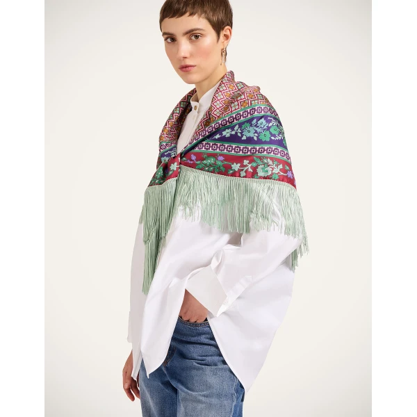 La DoubleJ Reversible Fringe Foulard 90 in Regalia Red at Coveti