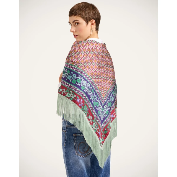 La DoubleJ Reversible Fringe Foulard 90 in Regalia Red at Coveti