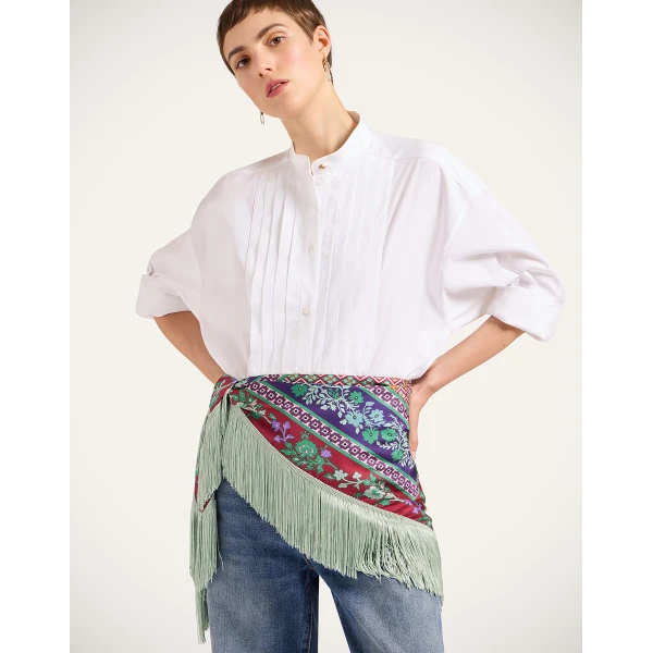 La DoubleJ Reversible Fringe Foulard 90 in Regalia Red at Coveti
