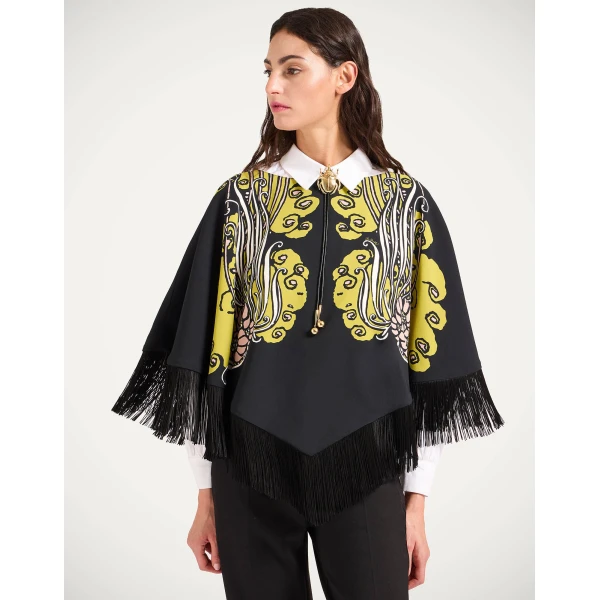 La DoubleJ Reversible Mini Poncho Top in Lemuria Black at Coveti