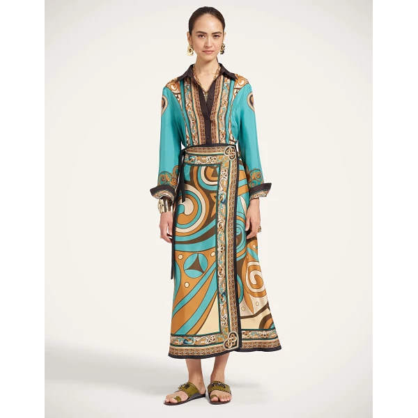 La DoubleJ Sarong Skirt in Kells Swirl Camel at Coveti