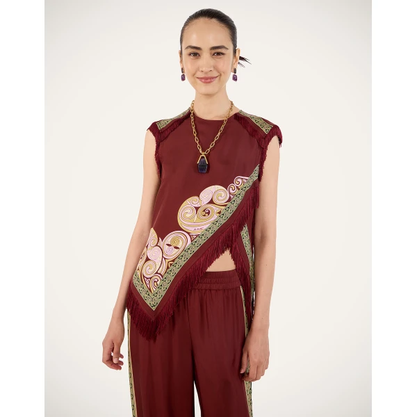 La DoubleJ Scarf Top in Kells Swirl Burgundy, view 2
