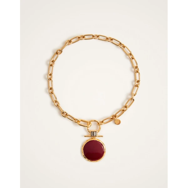 La DoubleJ Shen Loop Necklace in 24k Gold Plate & Red Enamel at Coveti
