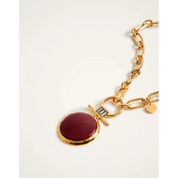 La DoubleJ Shen Loop Necklace in 24k Gold Plate & Red Enamel at Coveti