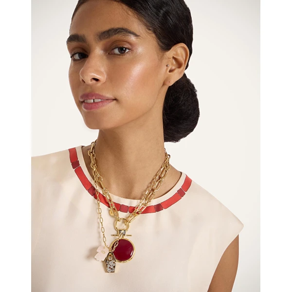 La DoubleJ Shen Loop Necklace in 24k Gold Plate & Red Enamel at Coveti