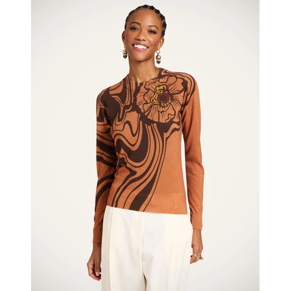La DoubleJ Silky Crew Neck in Big Blooms Brown | Sweaters | Coveti