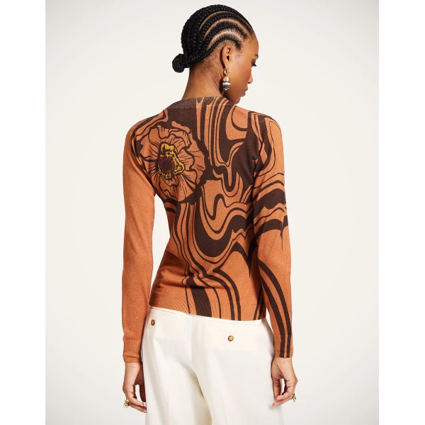 La DoubleJ Silky Crew Neck in Big Blooms Brown | Sweaters | Coveti