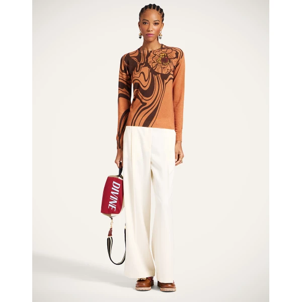 La DoubleJ Silky Crew Neck in Big Blooms Brown | Sweaters | Coveti