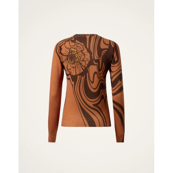 La DoubleJ Silky Crew Neck in Big Blooms Brown | Sweaters | Coveti