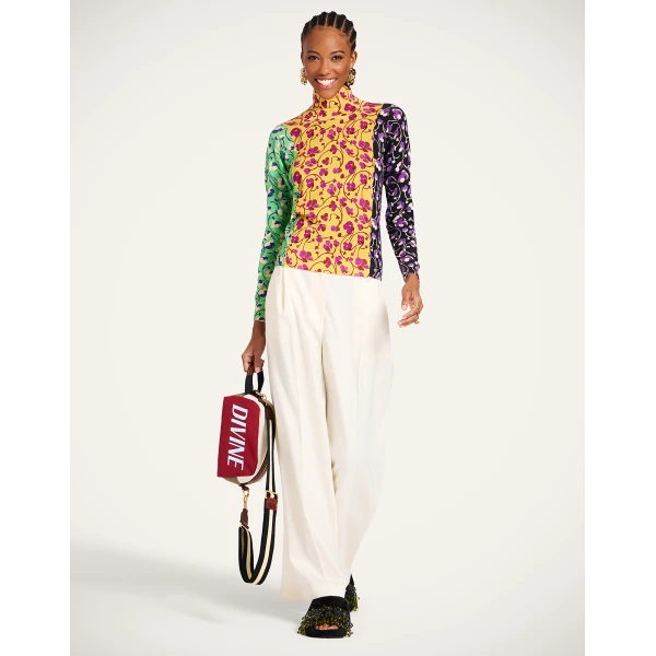 La DoubleJ Silky Turtleneck in Honeysuckle Tricolor Yellow Knit, view 4