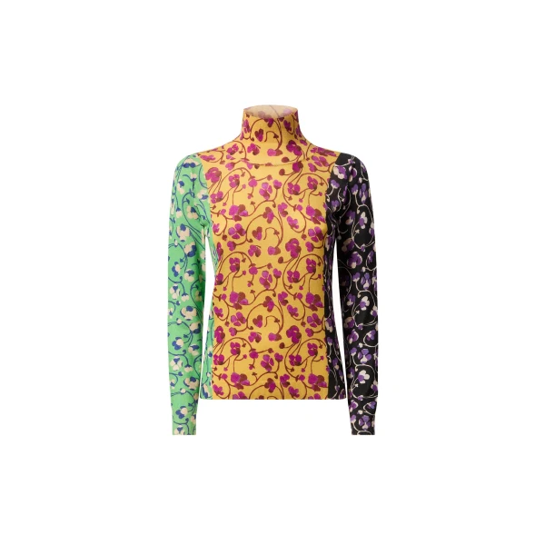 Silky Turtleneck in Honeysuckle Tricolor Yellow