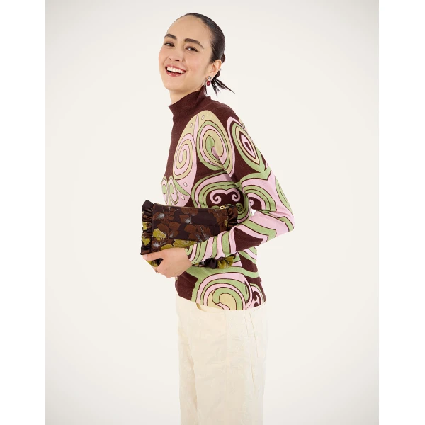 La DoubleJ Silky Turtleneck in Kells Swirl Burgundy at Coveti